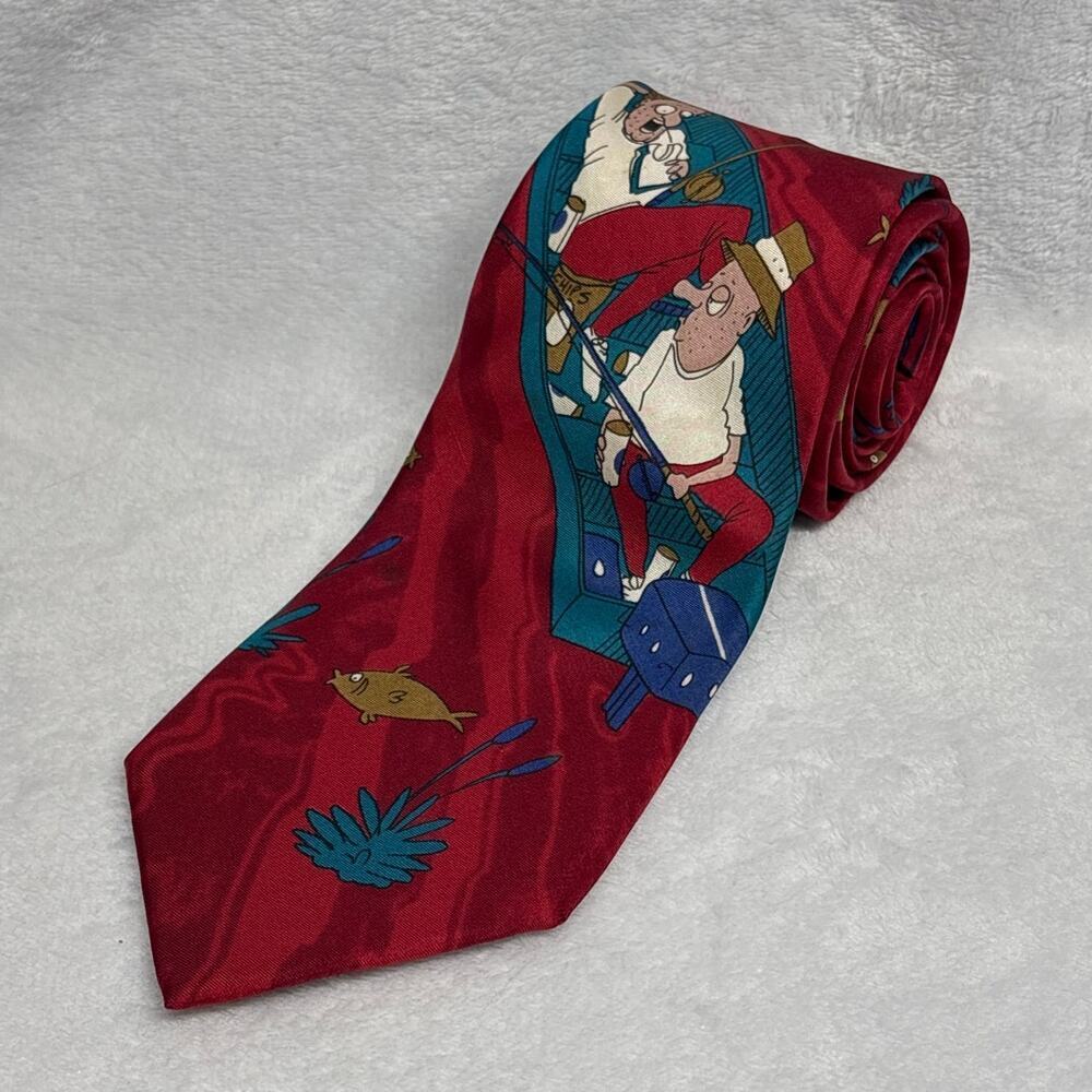 Richard L. Torrey Men's Neck‎ Tie Fishing Theme Bench Wormers Funny Retro